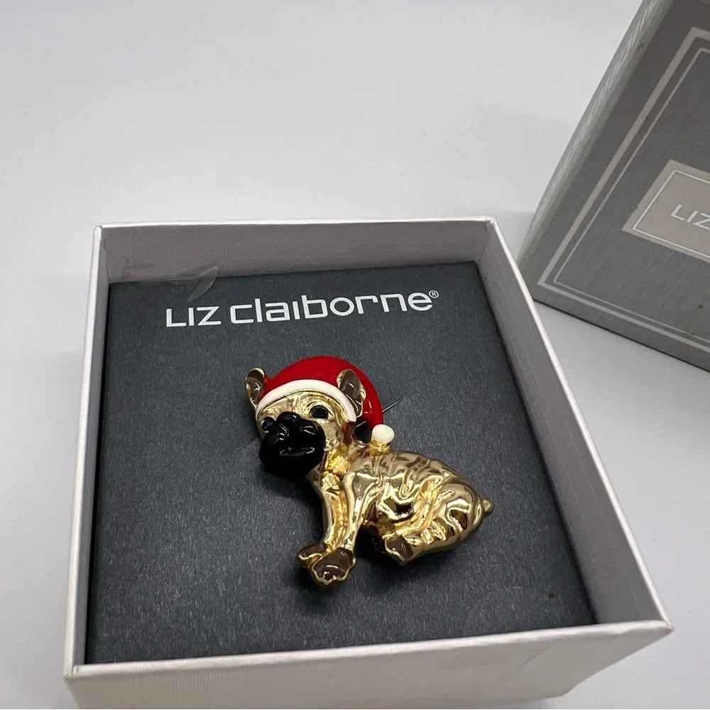 Liz‎ Claiborne PUG Christmas Brooch